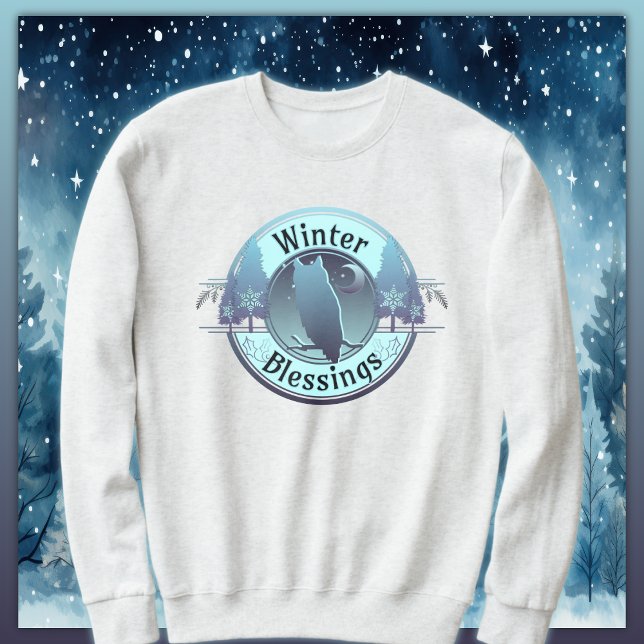 Winter Blessings Uggla och Måne Badge T Shirt (Skapare uppladdad)