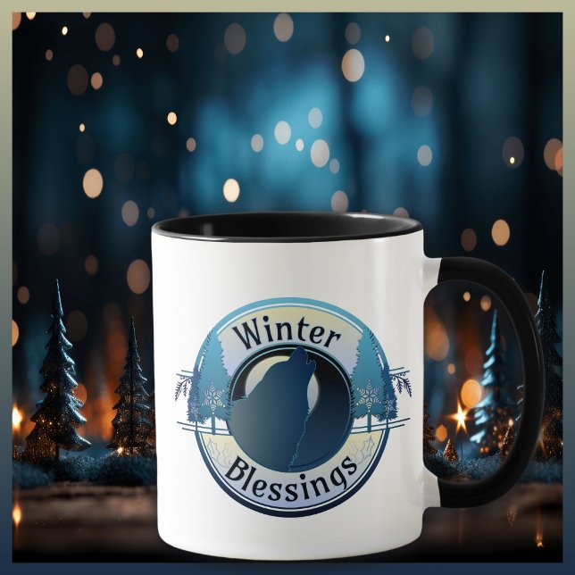 Winter Blessings Varg och Måne Badge Mugg (Skapare uppladdad)