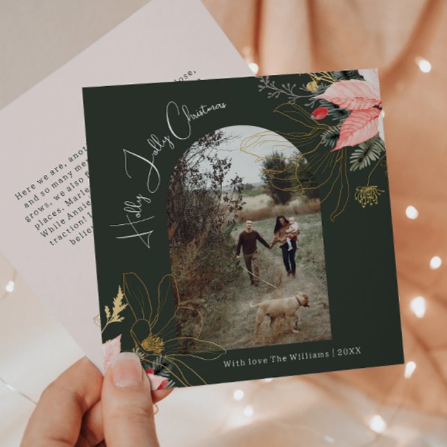 Winter Blommigt Arch Holly Jolly Jul Ett foto Julkort (Skapare uppladdad)