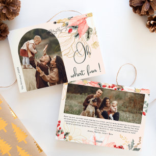 Winter Blommigt Arch Rosa Oh What roligt Two Photo Julkort