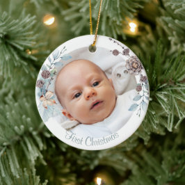 Winter Blommigt Baby Första julfotopateriet Julgransprydnad Keramik