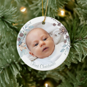 Winter Blommigt Baby Första julfotopateriet Julgransprydnad Keramik