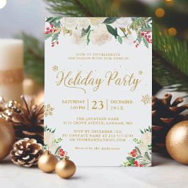 Winter Blommigt Berries Guld Glitter Julfest Inbjudningar
