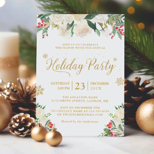 Winter Blommigt Berries Guld Glitter Julfest Inbjudningar