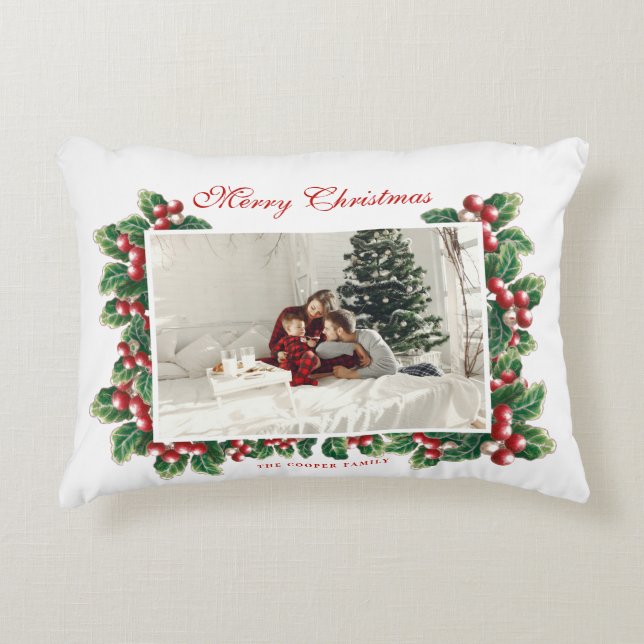 Winter Blommigt Berries | Jul | Familjefoto Prydnadskudde (Framsidan)