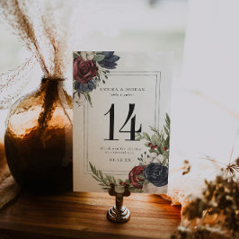 Winter Blommigt Boho botaniskt Bordsnummer Card