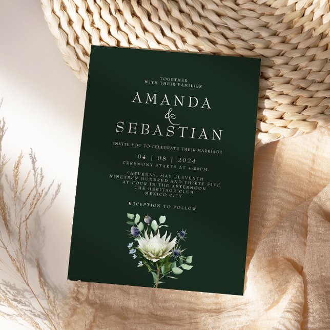 Winter Blommigt Bouquet Protea Bröllop Inbjudningar (Skapare uppladdad)