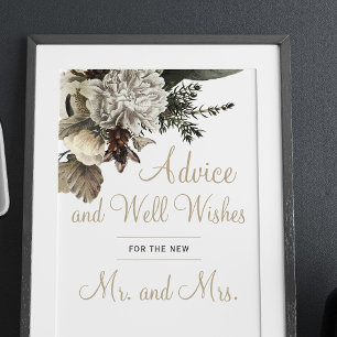 Winter blommigt bröllop råd och well önskemål-teck poster