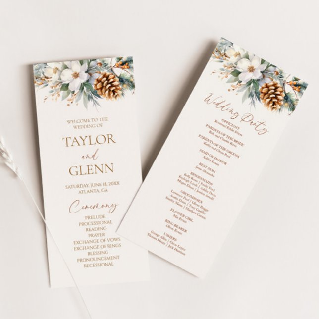 Winter Blommigt Flowers Gräs Träd Cone Bröllop Program (Skapare uppladdad)