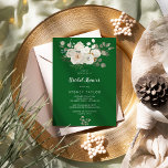 Winter Blommigt|Grönt Inbjudningskort för möhippan<br><div class="desc">Denna vinter-blommigt på emerald grönt inbjudningskort för möhippan är perfekt för en elegantens julmöhippa. Den enkla designen har vita blommor med vintern grön och eukalyptus löv,  med en modern land-känsla.</div>