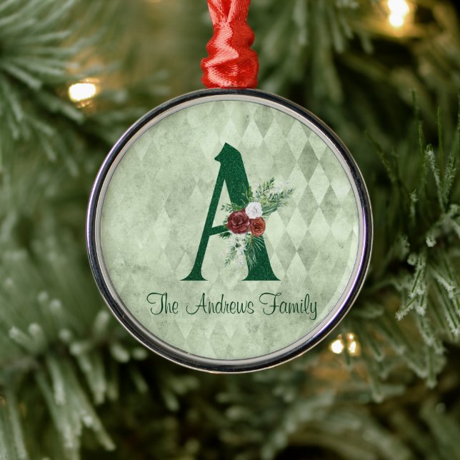 Winter Blommigt Illustrated Brev A Personlig Julgransprydnad Metall (Träd)