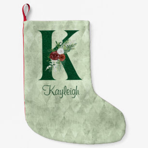 Winter-Blommigt Illustrated Brev K-Personlig Liten Julstrumpa
