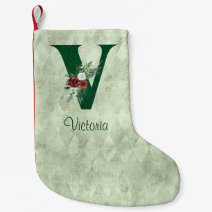 Winter Blommigt Illustrated Brev V Personlig Liten Julstrumpa