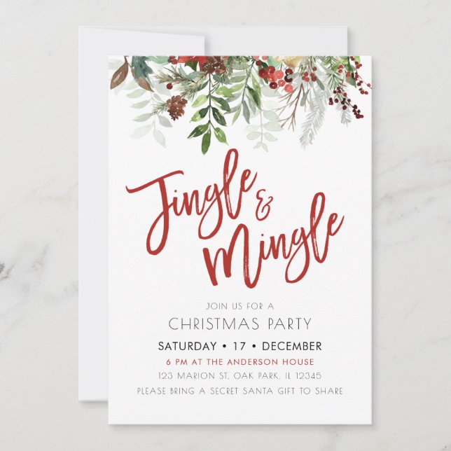 Winter Blommigt Jingle & Mingle jul Party Inbjudningar (Framsida)