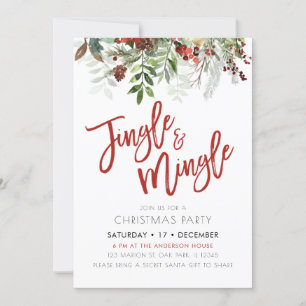 Winter Blommigt Jingle & Mingle jul Party  Inbjudningar