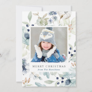 Winter-Blommigt med Family Photo Julkort