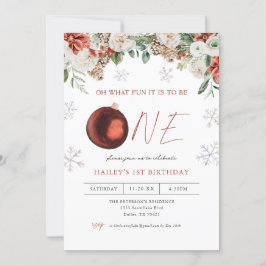 Winter Blommigt Oh What Roligt Girl 1st Birthday P Inbjudningar