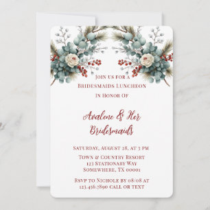 Winter Blommigt Red Vit ros Bridesmaids Luncheon Inbjudningar