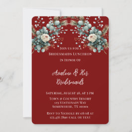 Winter Blommigt Red Vit ros Bridesmaids Luncheon Inbjudningar