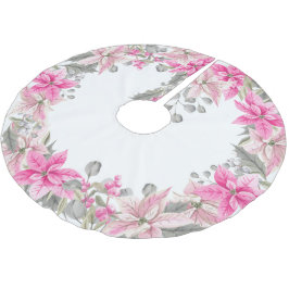 Winter Blommigt Rosa Poinsettia och Holly Julgransmatta Borstad Polyester