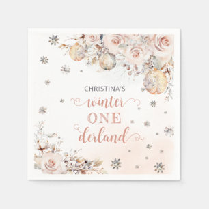Winter Blommigt Snowflake ONEderland 1st Birthday Pappersservett