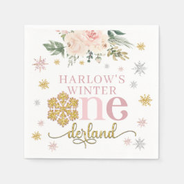 Winter Blommigt Snowflake ONEderland 1st Birthday Pappersservett