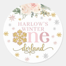 Winter Blommigt Snowflake ONEderland 1st Birthday Runt Klistermärke