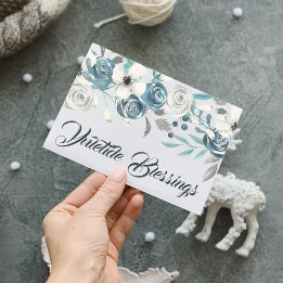 Winter-Blommigten Navy & White Yuletide Blessings Helgkort