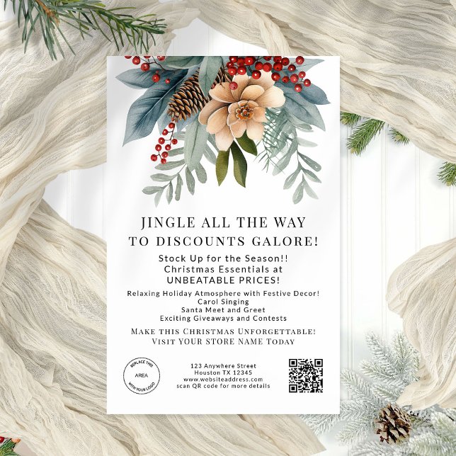 Winter Blommigts Store-julerbjudanden QR-kod Flygblad (Skapare uppladdad)