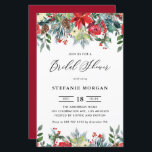 Winter Blooms Blommigt Inbjudningskort för möhippa<br><div class="desc">Inbjudan familj och vänner med anpassadet inbjudningskort för möhippan. Den har vattenfärgade trädgårdar i röd ros, vinbär och poinsettiska blommor med pinekoner och gröna accenter. Anpassa genom att lägga till information om namn, datum, tid, plats och andra händelser. Den här inbjudan till blommigt under vintern är perfekt för möhippor under...</div>