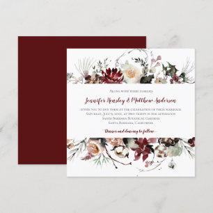 Winter Blooms - Burgundy Text Bröllop Inbjudningar