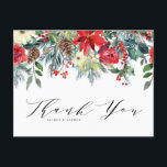 Winter Blooms Garland Botanical Bröllop Tack Vykort<br><div class="desc">Skicka tack med anpassadets blommigt tack till vykortet. Den har en blommigt med vattenfärg,  med poinsettiska blommor,  rött och elfenben ro,  pinekoner,  vinbär och grönmark. Anpassa genom att lägga till namn,  meddelanden och annan information. Blommigtens tack är perfekten för vinterbröllop,  möhippor,  babyduschar och så mycket mer.</div>