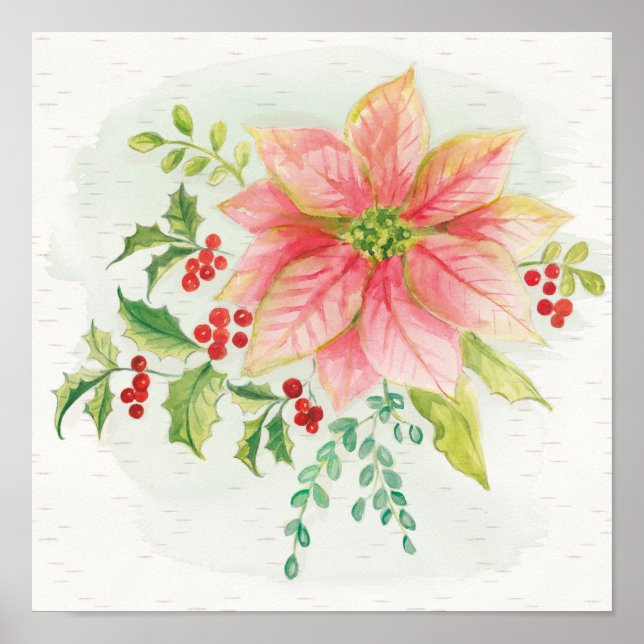 Winter Blooms | Rosa Blooming Poinsettia Poster (Framsidan)