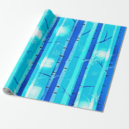 Winter Blue Birch Träd med Snöflingor Presentpapper