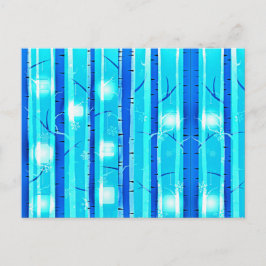 Winter Blue Birch Träd med Snöflingor Vykort
