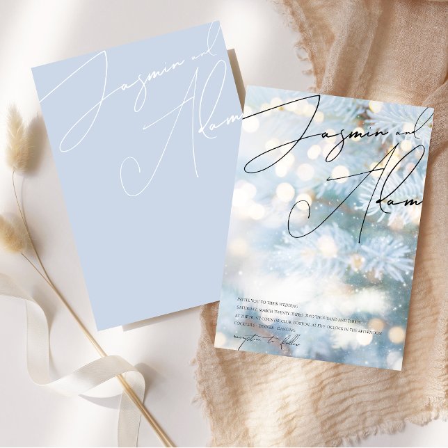 Winter Blue Bohke Julgran Festive Bröllop Inbjudningar (Winter Blue Bohke Christmas Tree Festive Wedding Invitation)