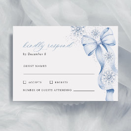 Winter Blue Bow Bridal Shower RSVP Card OSA Kort