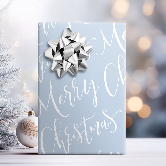 Winter Blue God jul Calligraphy Helgdag Presentpapper (Winter Blue Merry Christmas Calligraphy Holiday Wrapping Paper)