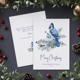 Winter Blue Jay jul Julkort