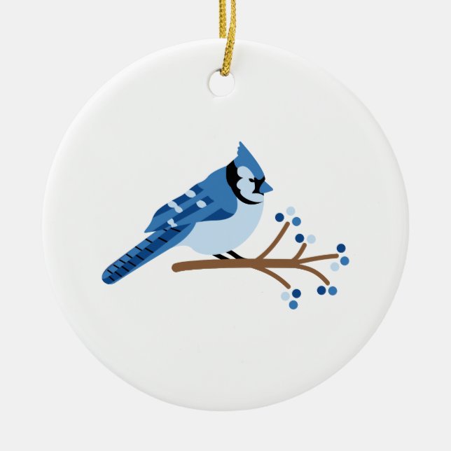 Winter Blue Jay Julgransprydnad Keramik (Framsidan)