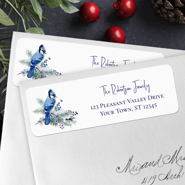 Winter Blue Jay-Returadressen Jul Returadress Etikett (Skapare uppladdad)