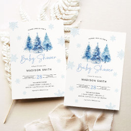 Winter Blue Julgran Baby Shower Boy Inbjudningar