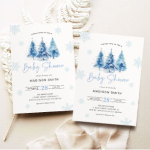 Winter Blue Julgran Baby Shower Boy Inbjudningar