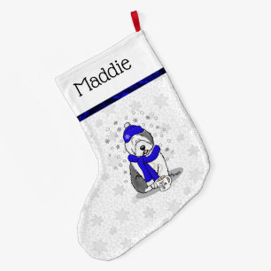 Winter Blue Old English Sheepdog Hund (Grått 1) Cu Stor Julstrumpa