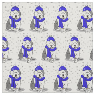 Winter Blue Old English Sheepdog Hund (Grått 1) Cu Tyg