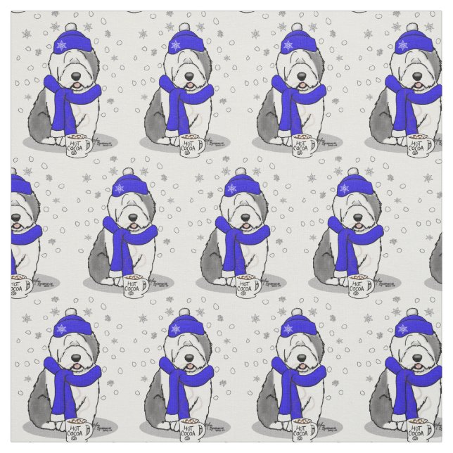 Winter Blue Old English Sheepdog Hund (Grått 1) Cu Tyg (Provkarta)