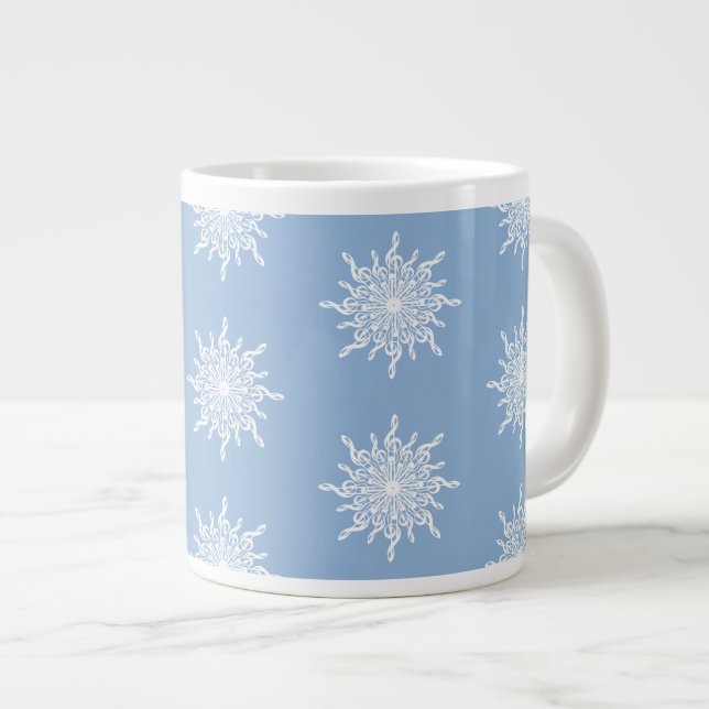 Winter Blue Ornamental G-Clef Snowflake Mönster Jumbo Mugg (Framsida höger)