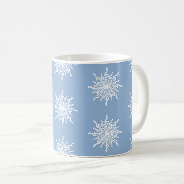 Winter Blue Ornamental G-Clef Snowflake Mönster Kaffemugg (Framsida höger)
