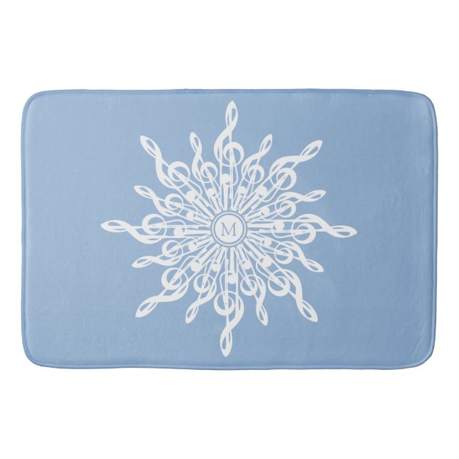 Winter Blue Ornamental Monogram G-Clef Snowflake Badrumsmatta (Framsidan)