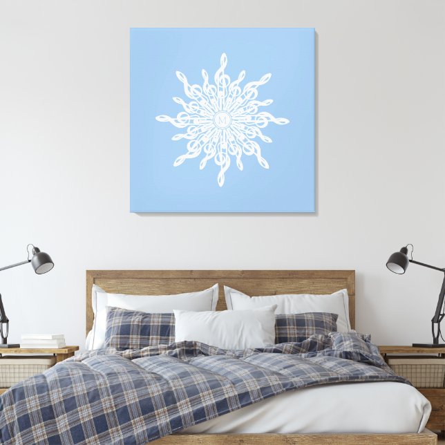 Winter Blue Ornamental Monogram G-Clef Snowflake Canvastryck (Insitu (sovrum))